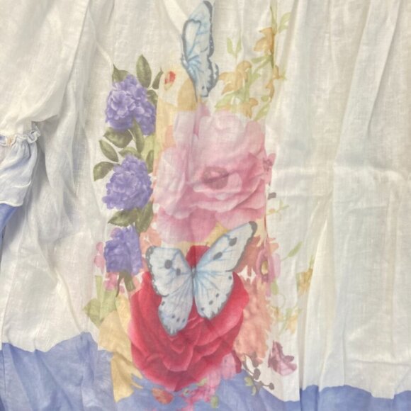 Hester & Orchard Floral Off Shoulder Top Small S Colorful Linen Blend Butterfly - Picture 4 of 10
